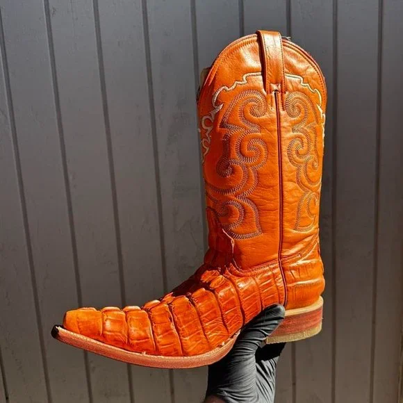 Carreta | Shoes | 76 Imitation Crocodile Tail Boot In Orange 